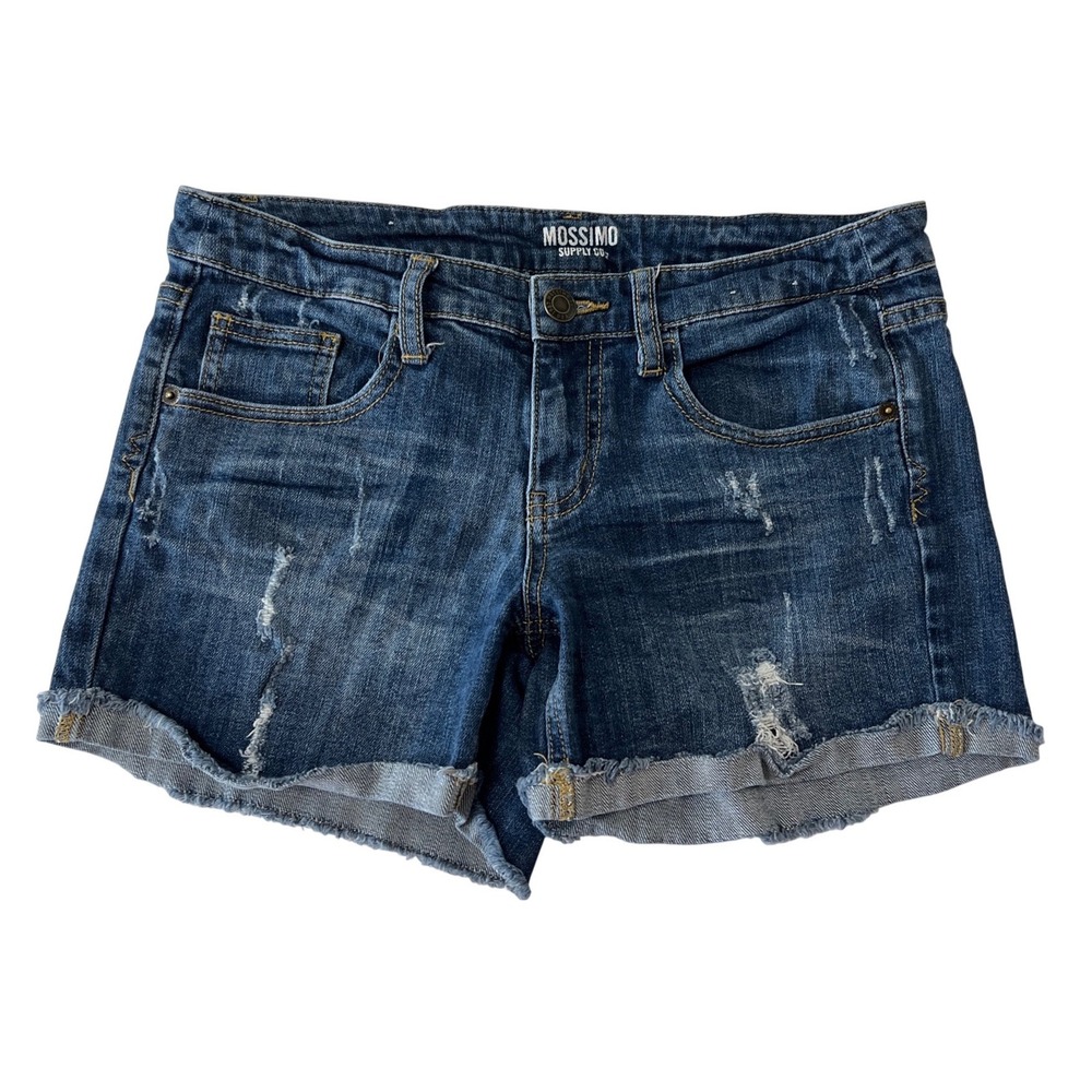 Mossimo Supply Co‎ Womens Distressed Denim Shorts Dark Wash Cuffed Size 11